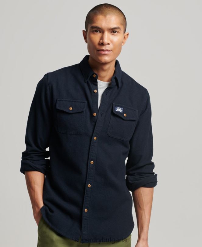 Superdry облекло N00H179 военноморски флот мъже фланелена риза от органичен памук