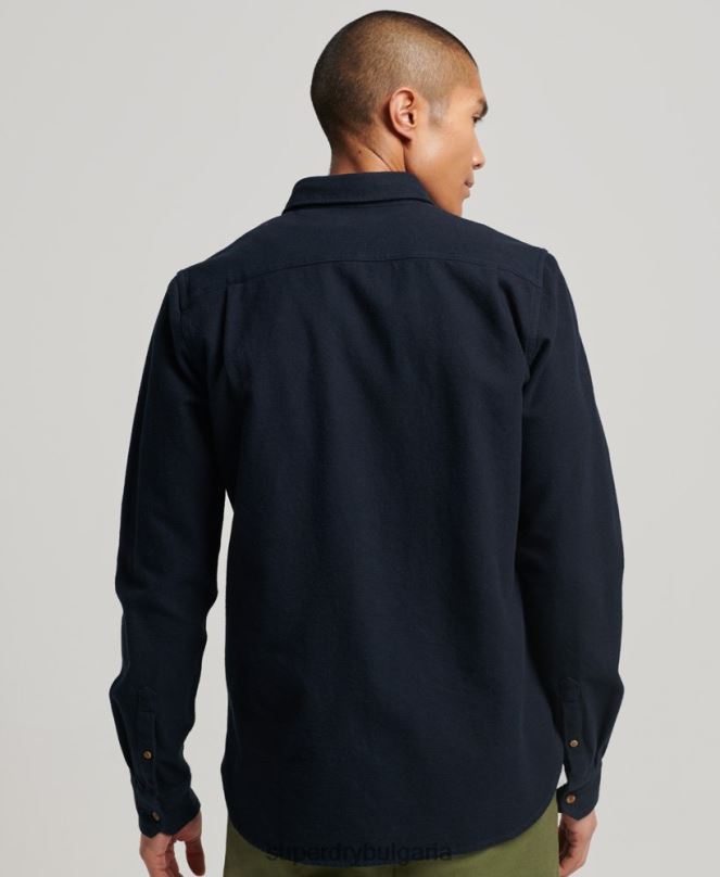 Superdry облекло N00H179 военноморски флот мъже фланелена риза от органичен памук