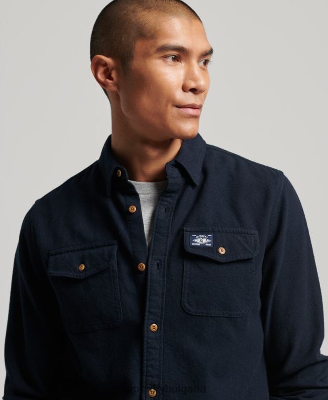 Superdry облекло N00H179 военноморски флот мъже фланелена риза от органичен памук
