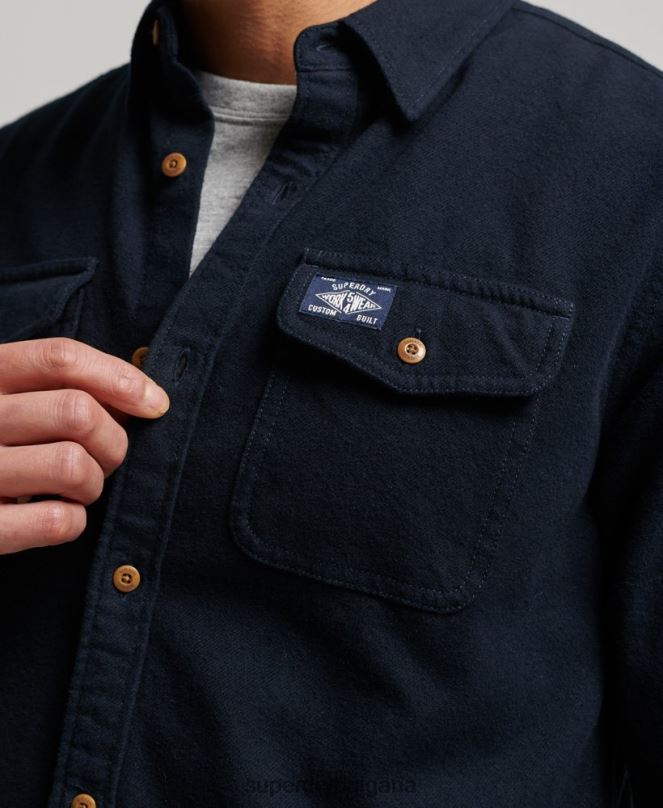 Superdry облекло N00H179 военноморски флот мъже фланелена риза от органичен памук