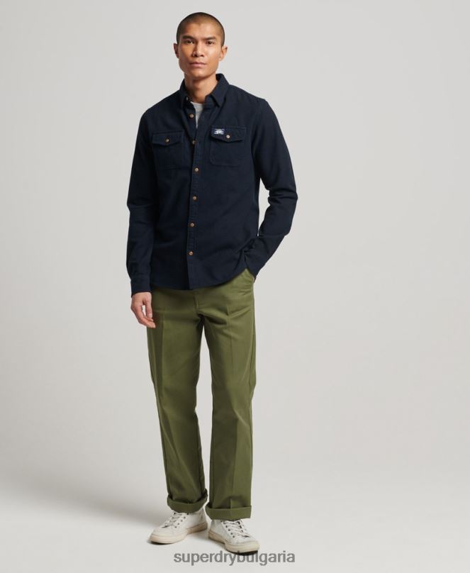 Superdry облекло N00H179 военноморски флот мъже фланелена риза от органичен памук