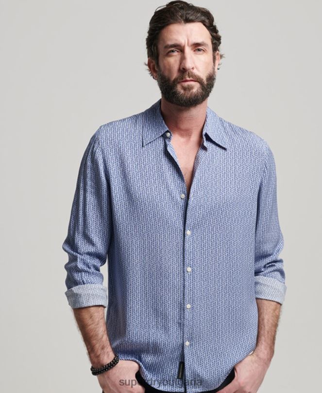 Superdry облекло N00H180 син мъже Риза от 70-те