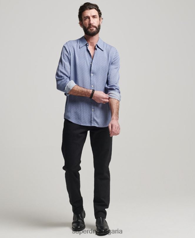 Superdry облекло N00H180 син мъже Риза от 70-те