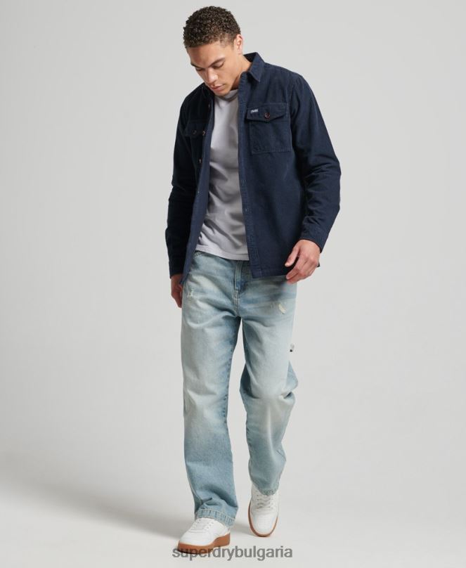 Superdry облекло N00H182 военноморски флот мъже горна риза с реколта