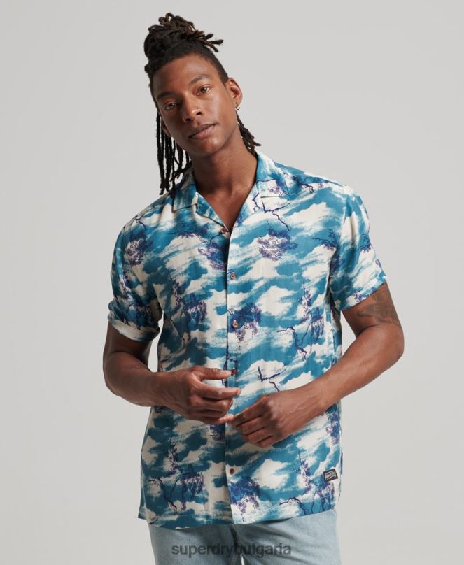 Superdry облекло N00H184 военноморски флот мъже риза с къс ръкав revere