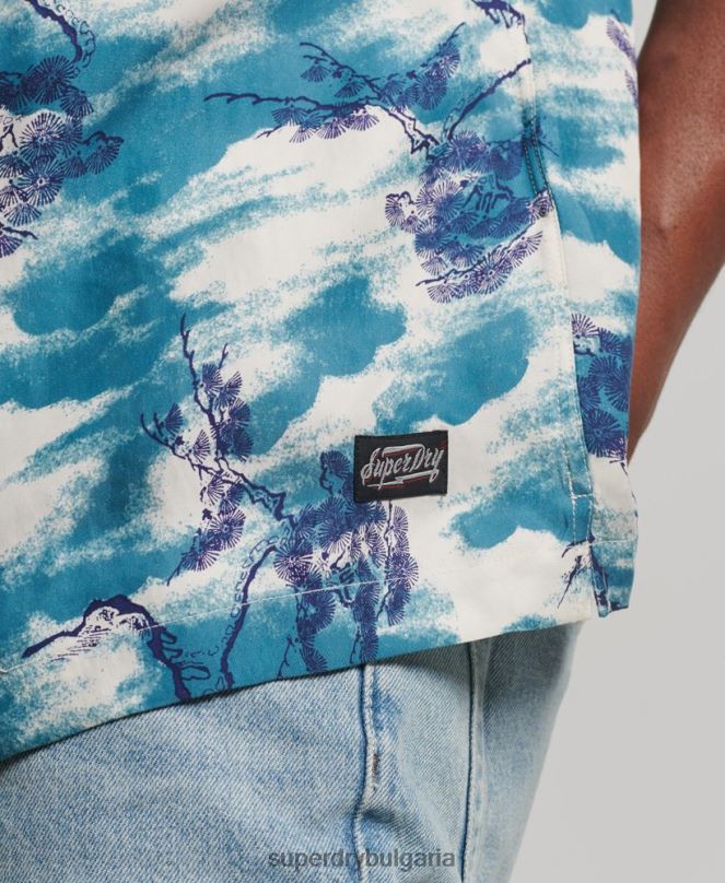 Superdry облекло N00H184 военноморски флот мъже риза с къс ръкав revere
