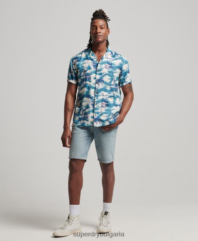Superdry облекло N00H184 военноморски флот мъже риза с къс ръкав revere