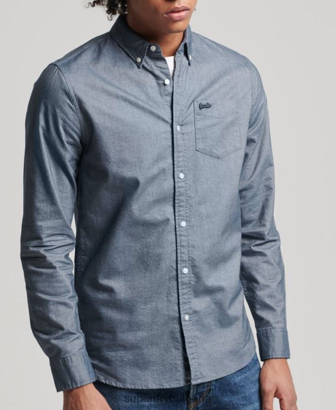 Superdry облекло N00H185 военноморски флот мъже ретро оксфордска риза от органичен памук