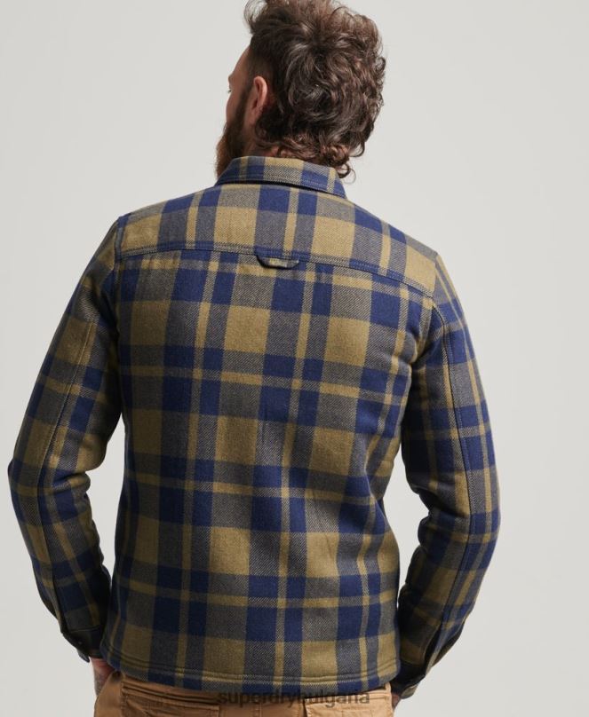 Superdry облекло N00H186 зелено мъже горна тениска с вълнена карирана подплата с цип
