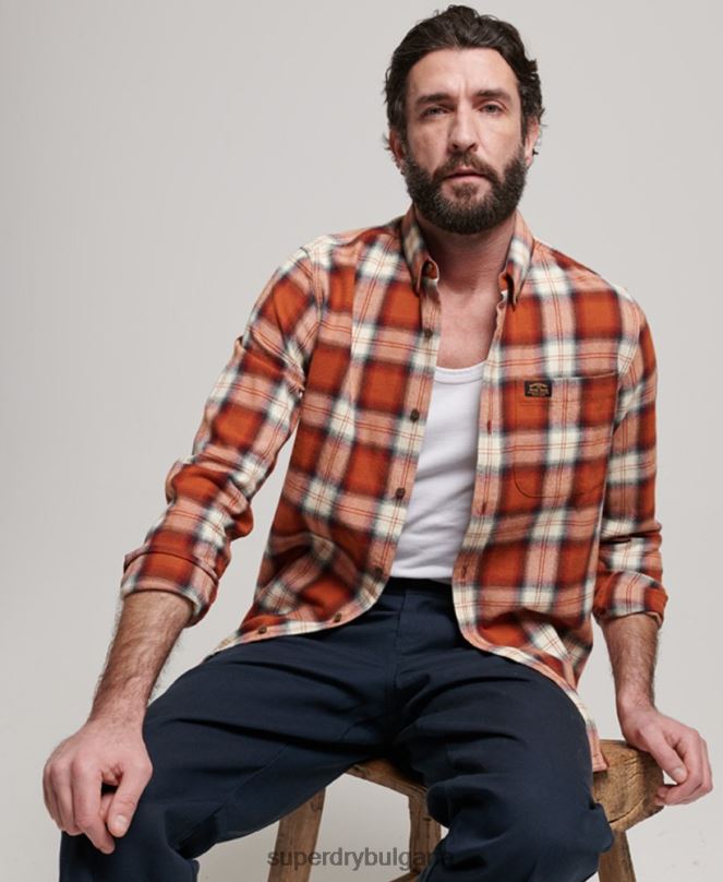 Superdry облекло N00H187 оранжево мъже ретро риза дървосекач от органичен памук