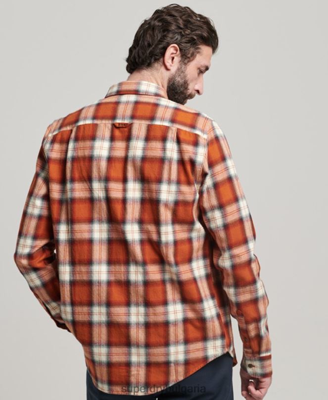 Superdry облекло N00H187 оранжево мъже ретро риза дървосекач от органичен памук