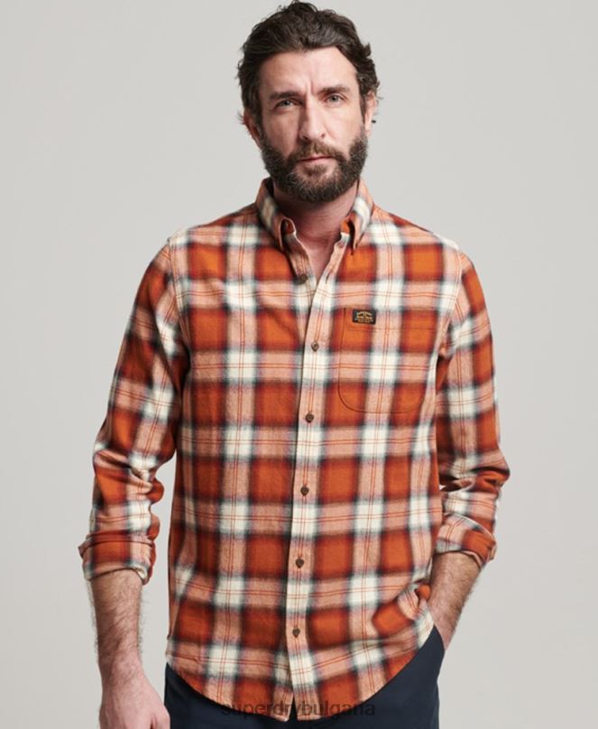 Superdry облекло N00H187 оранжево мъже ретро риза дървосекач от органичен памук