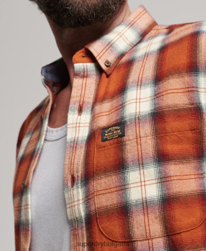 Superdry облекло N00H187 оранжево мъже ретро риза дървосекач от органичен памук