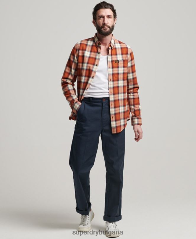 Superdry облекло N00H187 оранжево мъже ретро риза дървосекач от органичен памук