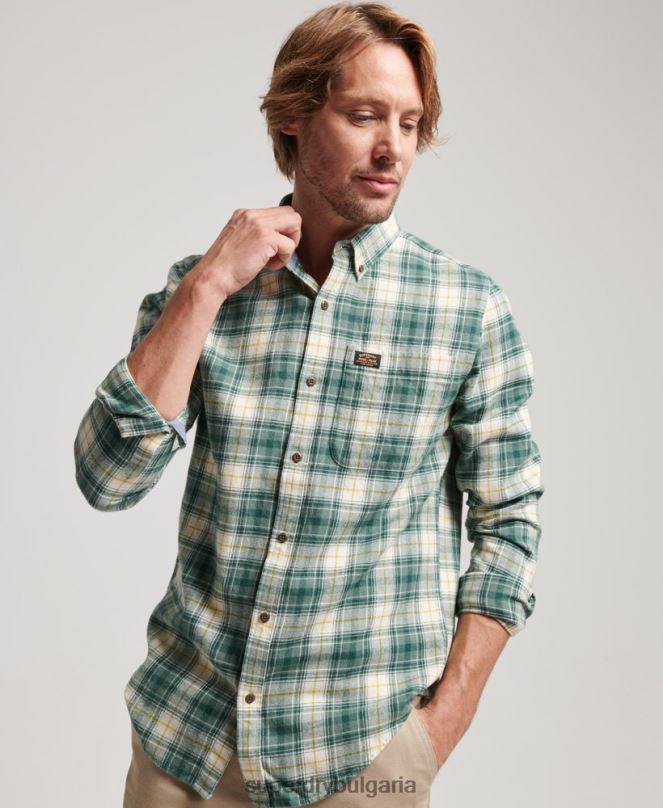 Superdry облекло N00H190 зелено мъже ретро риза дървосекач от органичен памук