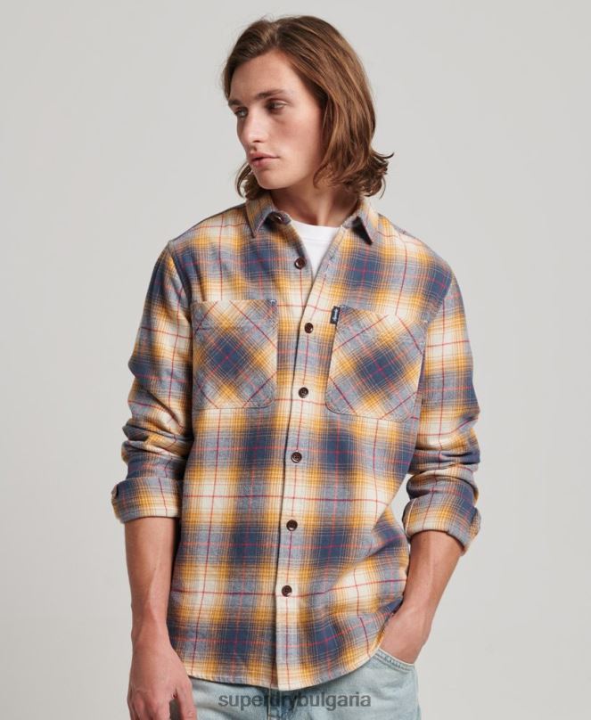 Superdry облекло N00H191 злато мъже ретро карирана тениска