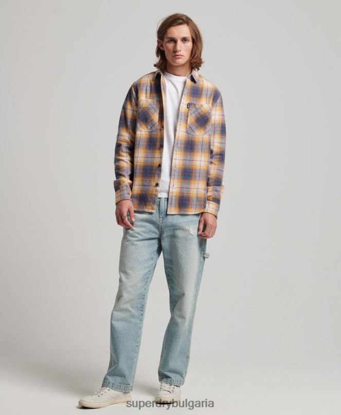 Superdry облекло N00H191 злато мъже ретро карирана тениска