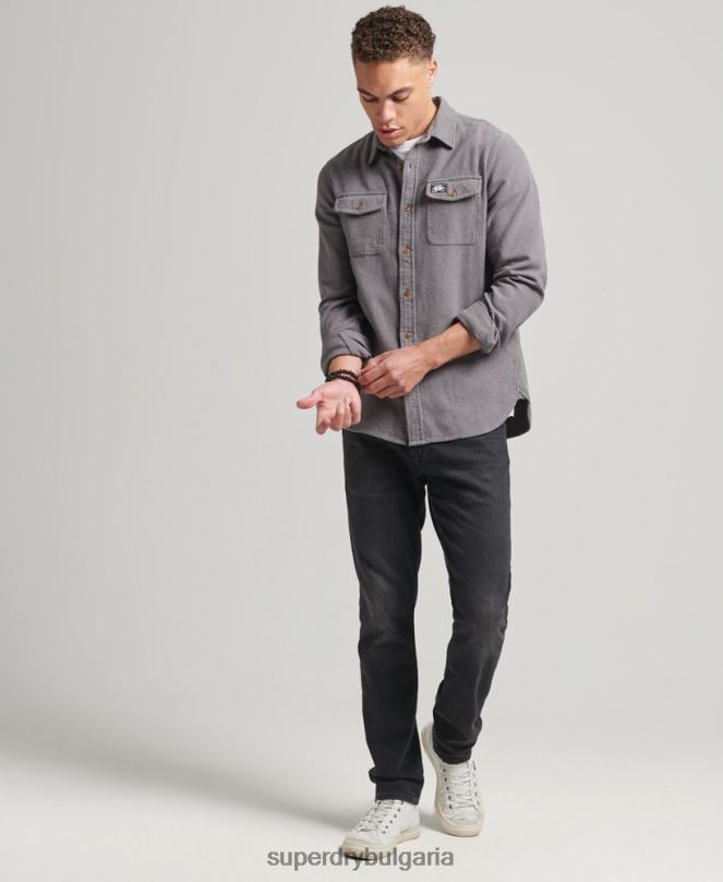 Superdry облекло N00H192 сиво мъже фланелена риза от органичен памук