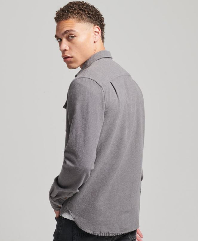 Superdry облекло N00H192 сиво мъже фланелена риза от органичен памук