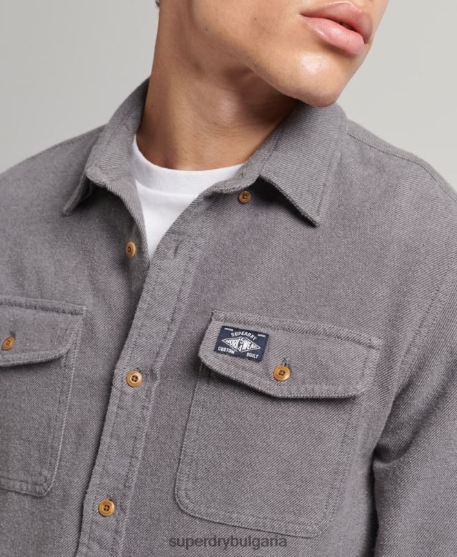 Superdry облекло N00H192 сиво мъже фланелена риза от органичен памук