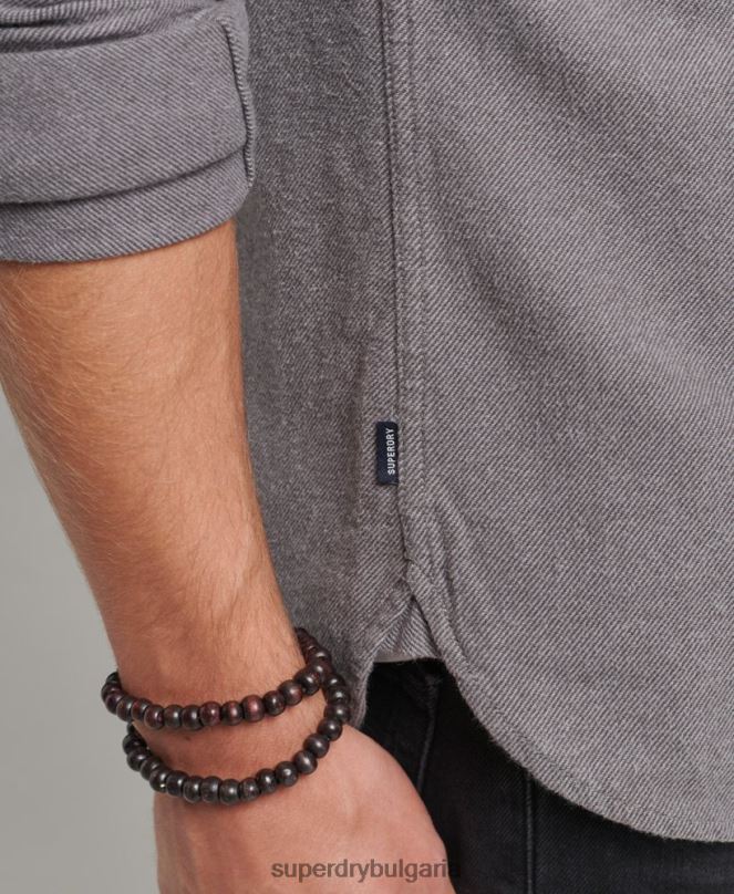 Superdry облекло N00H192 сиво мъже фланелена риза от органичен памук
