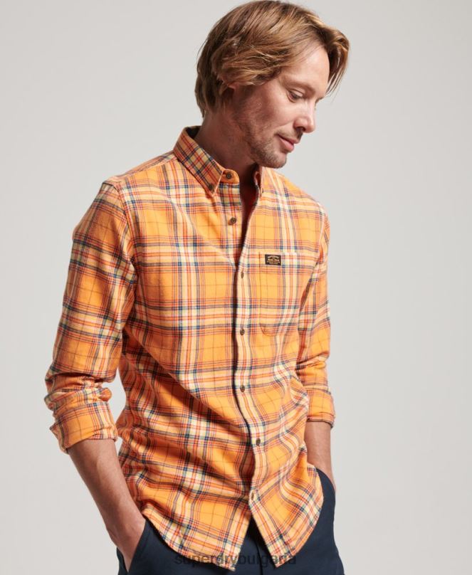 Superdry облекло N00H193 оранжево мъже карирана риза от органичен памук