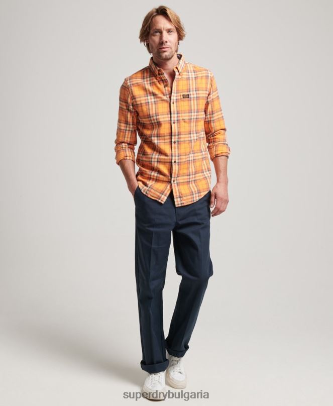 Superdry облекло N00H193 оранжево мъже карирана риза от органичен памук