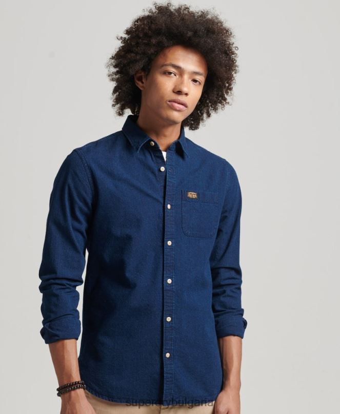 Superdry облекло N00H194 тъмно синьо мъже памучна работна риза с дълъг ръкав