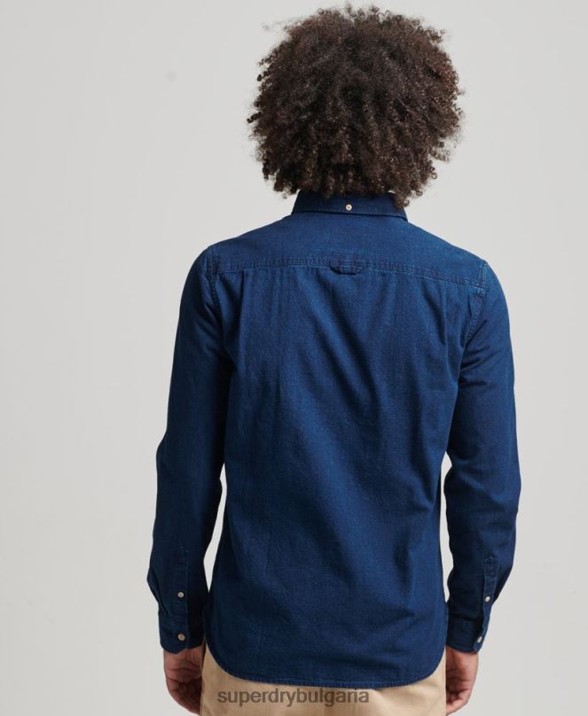 Superdry облекло N00H194 тъмно синьо мъже памучна работна риза с дълъг ръкав