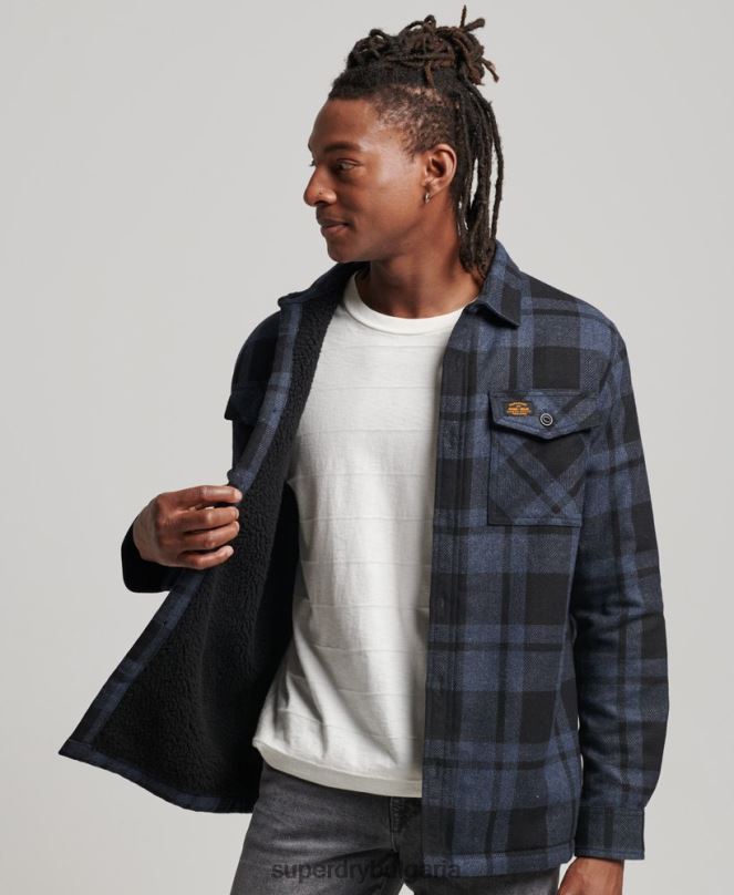 Superdry облекло N00H195 тъмно сив мъже тениска от мелничарска вълна с подплата от шерпа