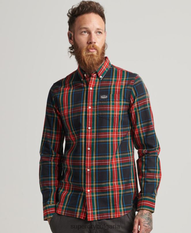 Superdry облекло N00H196 черен мъже търговска риза от памучно каре