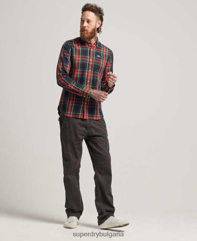 Superdry облекло N00H196 черен мъже търговска риза от памучно каре