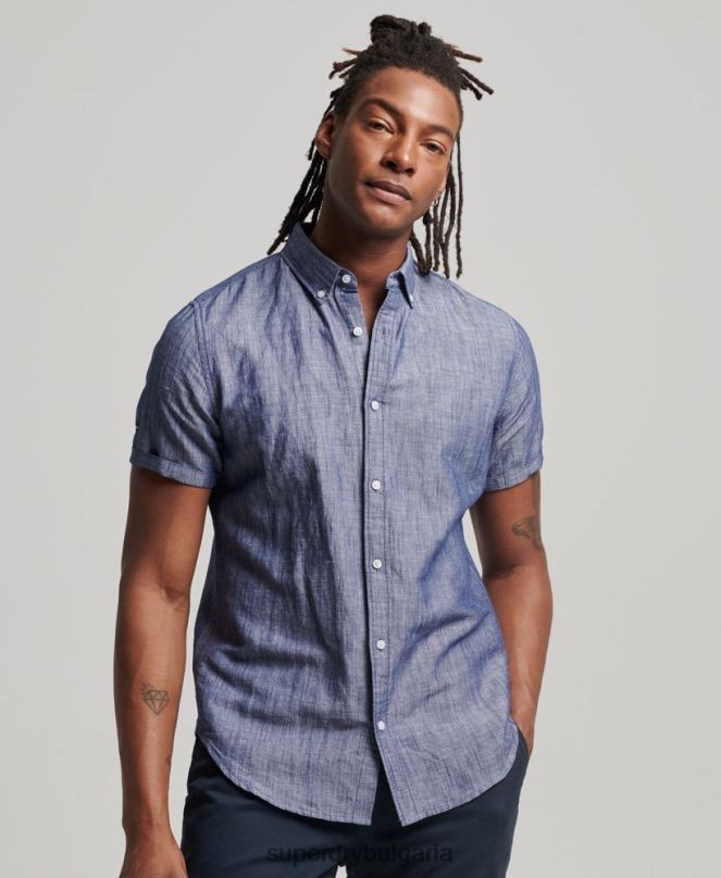 Superdry облекло N00H198 тъмно синьо мъже риза с къс ръкав от органичен памук