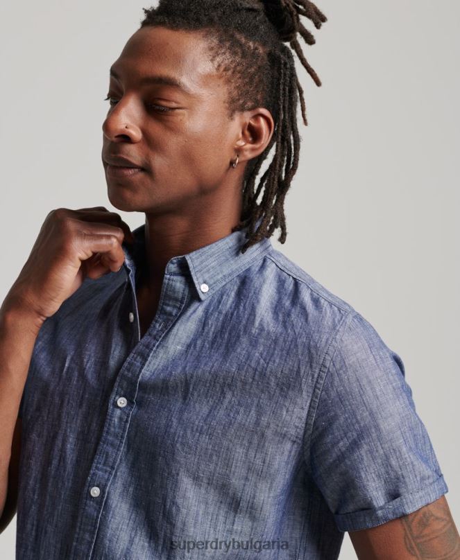 Superdry облекло N00H198 тъмно синьо мъже риза с къс ръкав от органичен памук