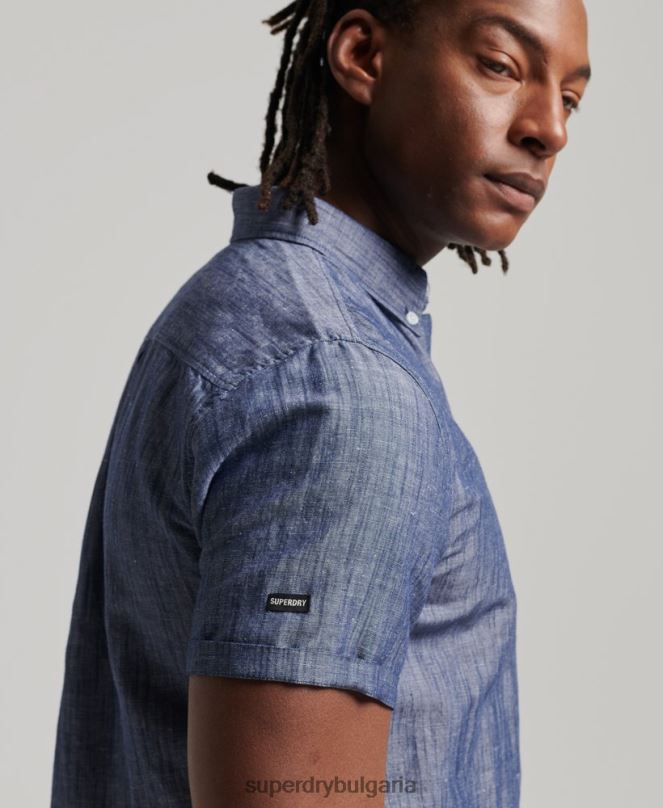 Superdry облекло N00H198 тъмно синьо мъже риза с къс ръкав от органичен памук