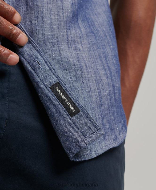 Superdry облекло N00H198 тъмно синьо мъже риза с къс ръкав от органичен памук