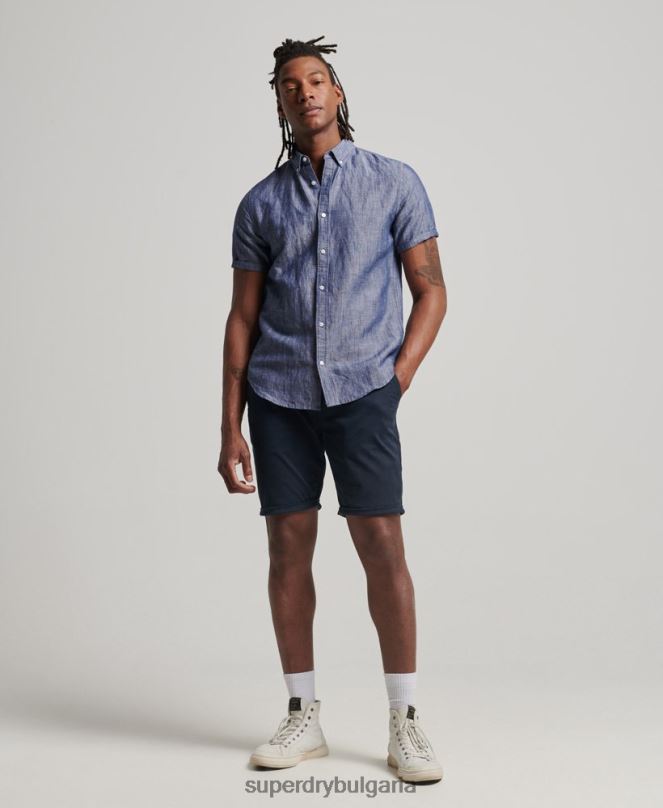 Superdry облекло N00H198 тъмно синьо мъже риза с къс ръкав от органичен памук