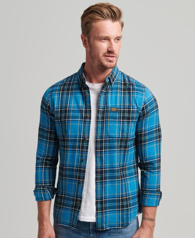 Superdry облекло N00H200 син мъже карирана риза от органичен памук
