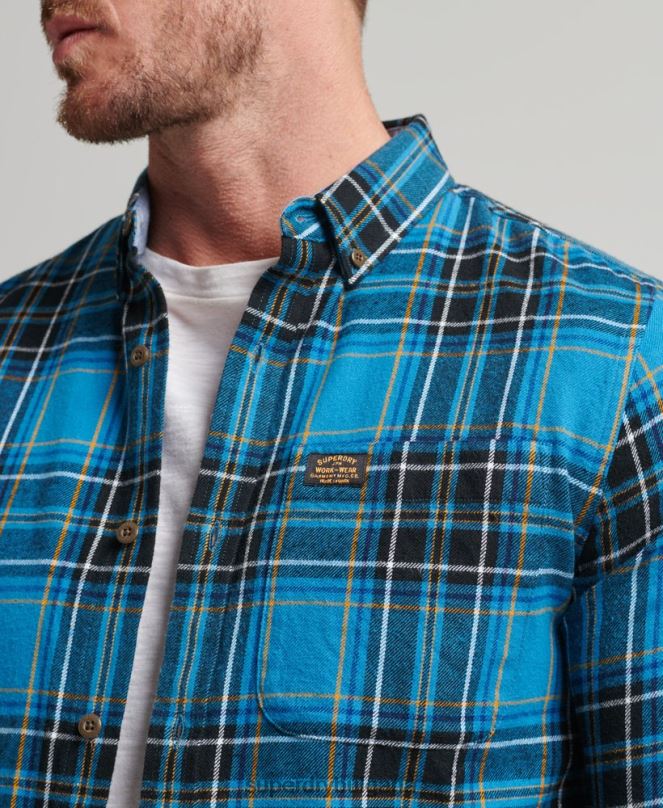 Superdry облекло N00H200 син мъже карирана риза от органичен памук