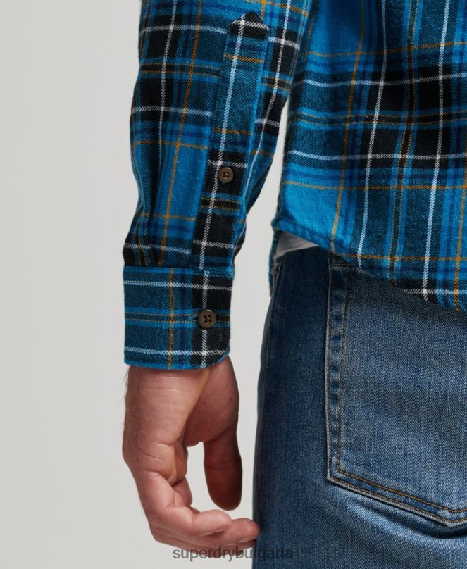 Superdry облекло N00H200 син мъже карирана риза от органичен памук