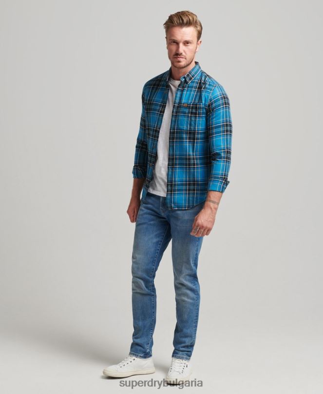 Superdry облекло N00H200 син мъже карирана риза от органичен памук
