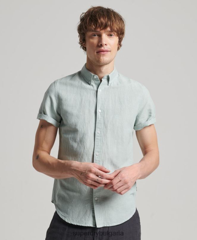 Superdry облекло N00H202 син мъже риза с къс ръкав от органичен памук