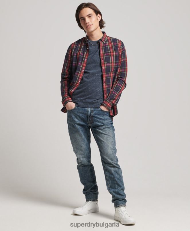 Superdry облекло N00H203 зелено мъже класическа лондонска риза с копчета от органичен памук