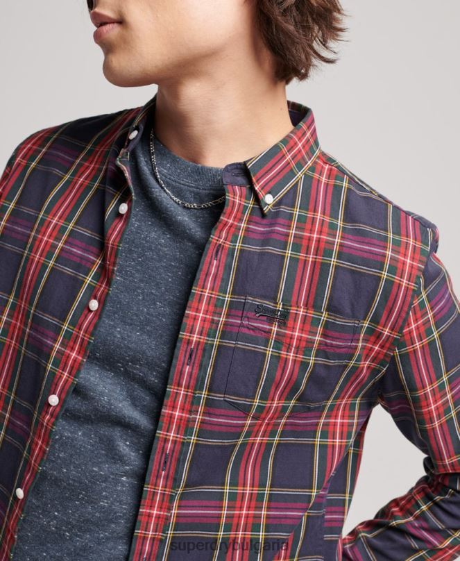 Superdry облекло N00H203 зелено мъже класическа лондонска риза с копчета от органичен памук