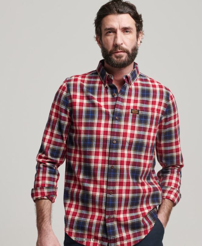 Superdry облекло N00H204 червен мъже ретро риза дървосекач от органичен памук