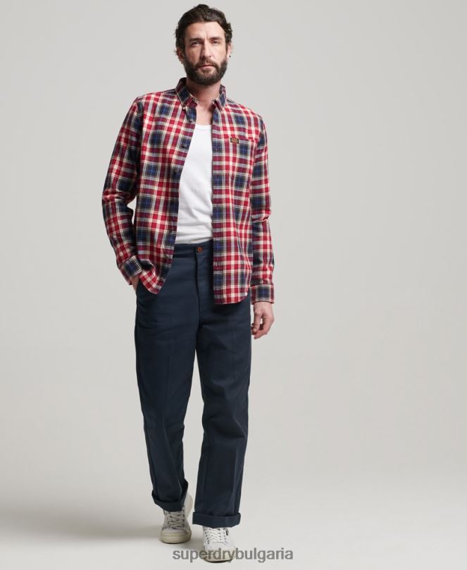 Superdry облекло N00H204 червен мъже ретро риза дървосекач от органичен памук