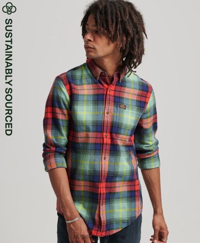 Superdry облекло N00H205 зелено мъже ретро риза дървосекач от органичен памук