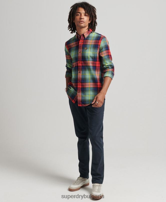 Superdry облекло N00H205 зелено мъже ретро риза дървосекач от органичен памук