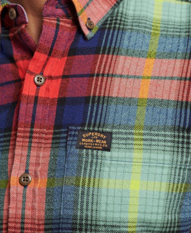 Superdry облекло N00H205 зелено мъже ретро риза дървосекач от органичен памук