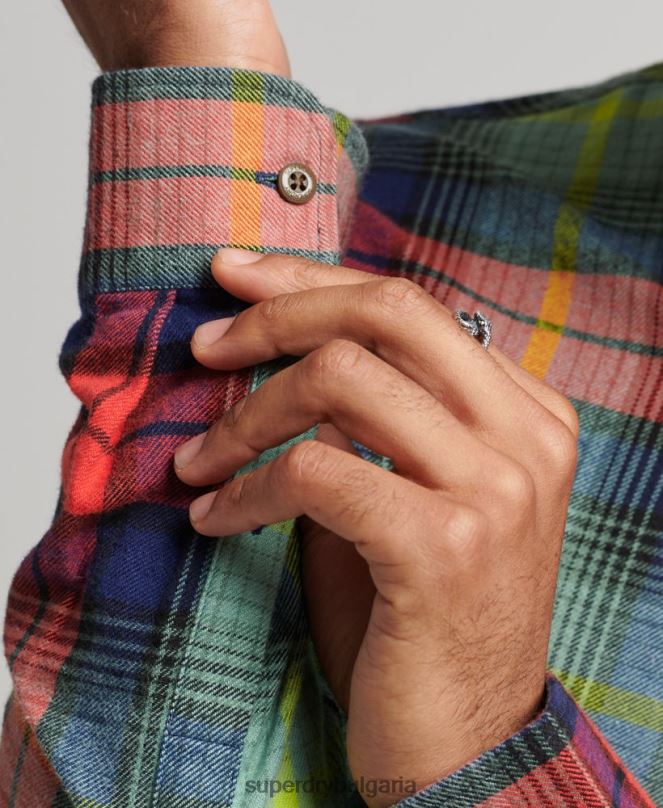 Superdry облекло N00H205 зелено мъже ретро риза дървосекач от органичен памук